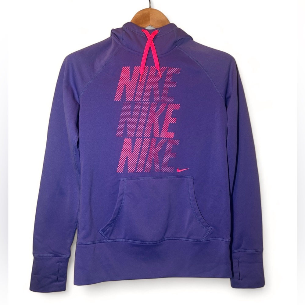 Nike Therma-Fit Mock Neck Hoodie Thumb Holes Stretch Pullover S Drawstring
